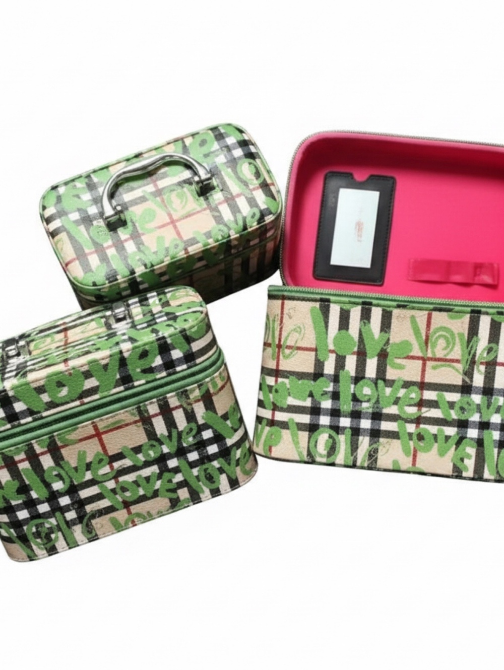3-Piece Plaid Makeup Case Travel Vanity Set NWOT
